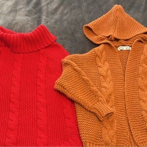 2 Cozy Red and Brown Cable Knit Sweaters